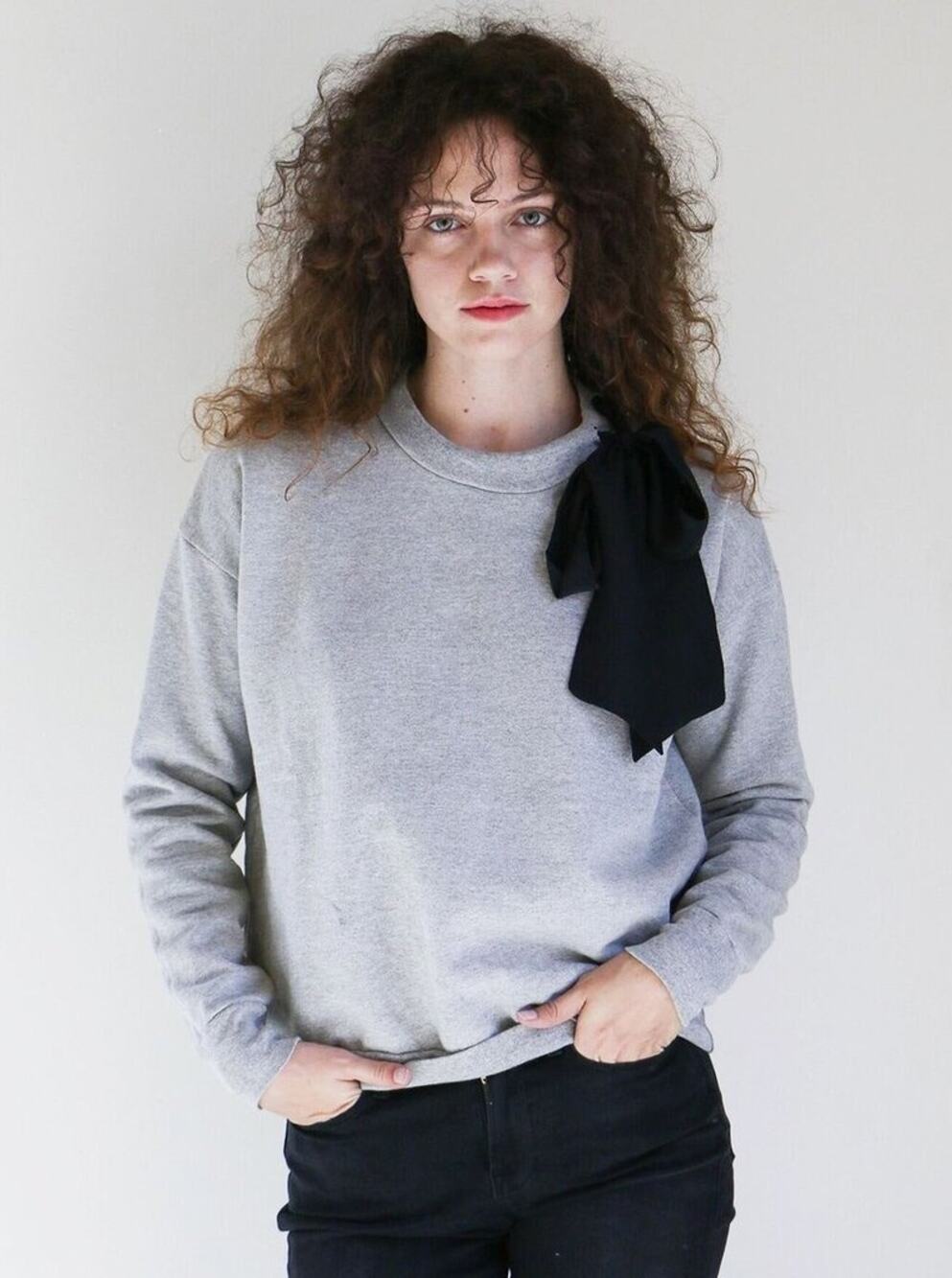 Frame Denim Bow Sweatshirt Crew Neck Casual Coquette Preppy Academia Fall XS